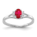 14k White Gold 1/15 carat Diamond and 6x4mm Oval Ruby Ring