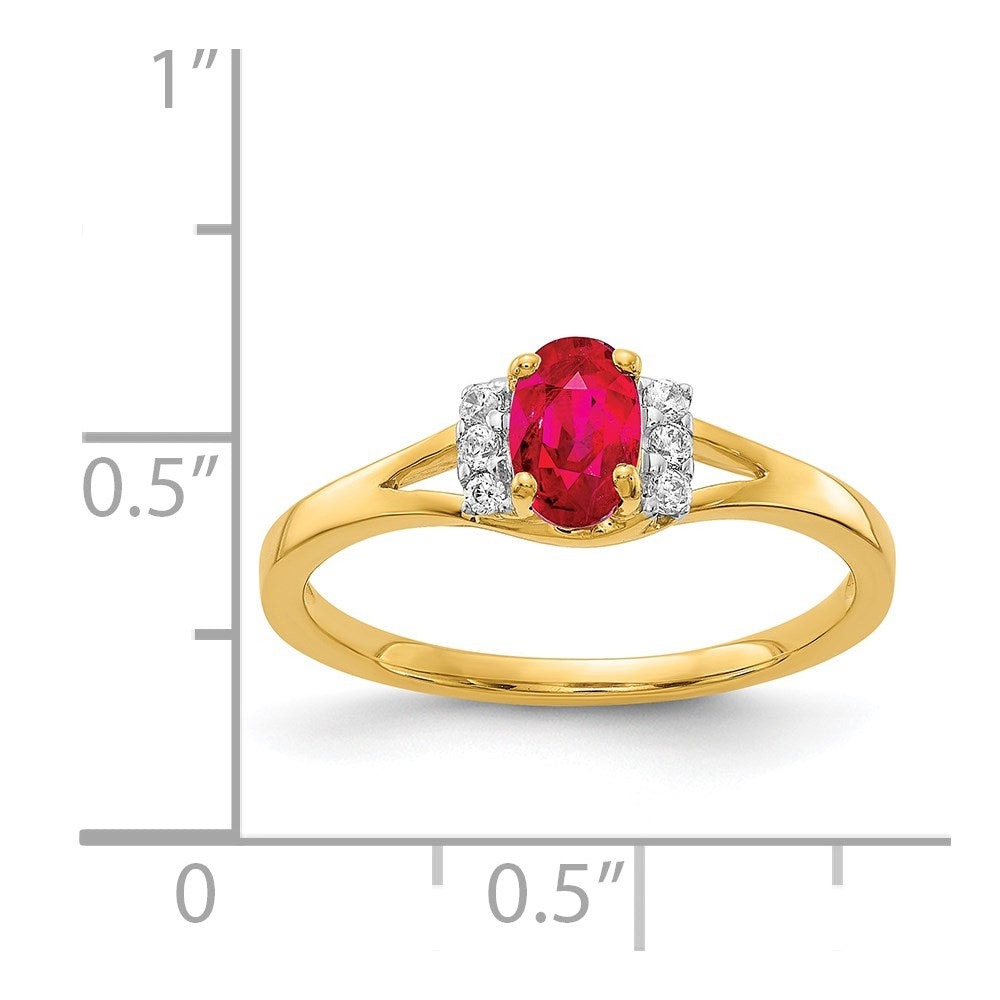 14k 1/15 carat Diamond and 6x4mm Oval Ruby Ring