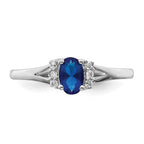 14k White Gold 1/15 carat Diamond and 6x4mm Oval Blue Sapphire Ring