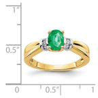 14k and White Rhodium 1/10 carat Diamond and 7x5mm Oval Emerald Ring