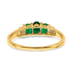 14k Polished Triple Emerald and Diamond 3-stone Ring