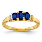 14k Polished Triple Blue Sapphire and Diamond 3-stone Ring