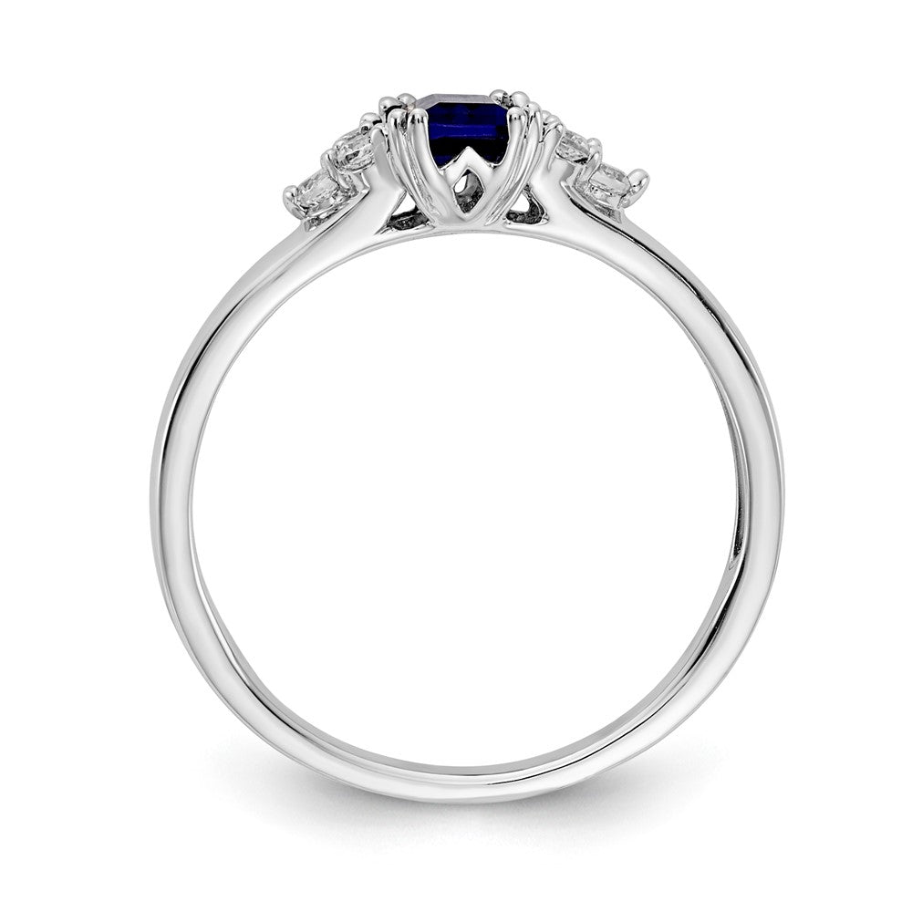 14k White Gold 1/6 carat Diamond and 6x4mm Emerald-cut Blue Sapphire Ring