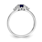 14k White Gold 1/6 carat Diamond and 6x4mm Emerald-cut Blue Sapphire Ring