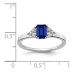 14k White Gold 1/6 carat Diamond and 6x4mm Emerald-cut Blue Sapphire Ring