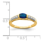 14k Oval East-West Blue Sapphire and 1/15 carat Diamond Ring