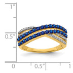 14k Blue Sapphire and 1/15 carat Diamond 4-Row Ring