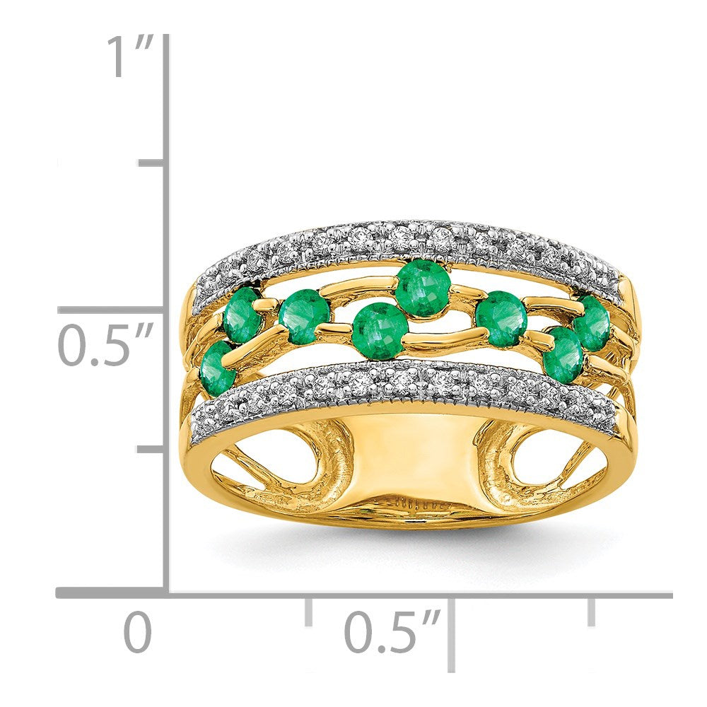 14k Round Emerald and 1/8 carat Diamond Fancy Ring