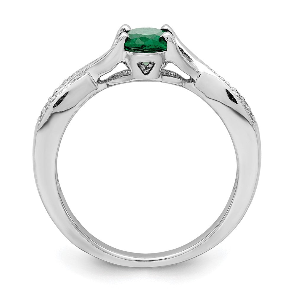 14k White Gold 7x5mm Oval Emerald and 1/15 carat Diamond Ring