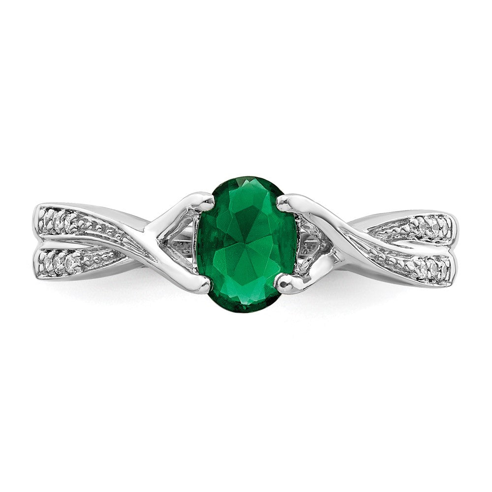 14k White Gold 7x5mm Oval Emerald and 1/15 carat Diamond Ring