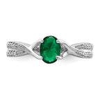 14k White Gold 7x5mm Oval Emerald and 1/15 carat Diamond Ring