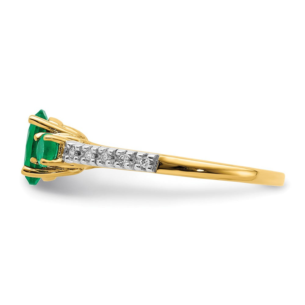 14k Oval Emerald and 1/20 carat Diamond 3-Stone Ring