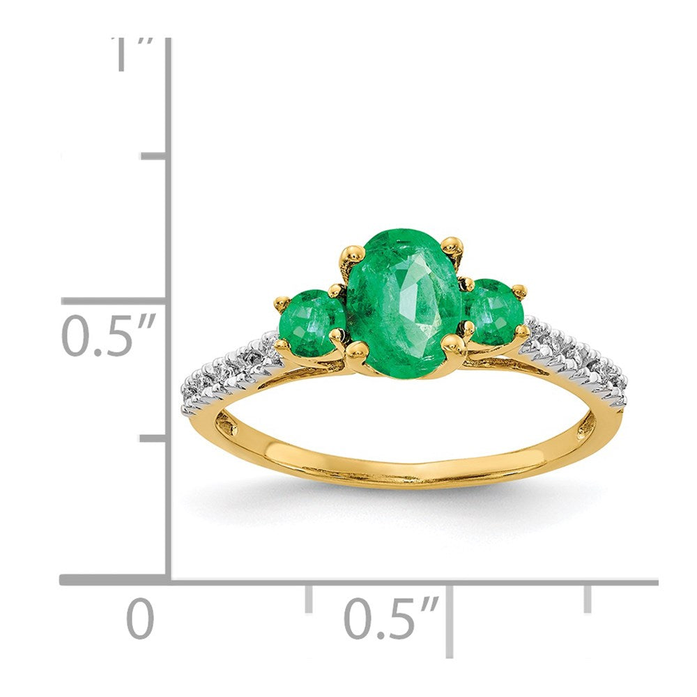 14k Oval Emerald and 1/20 carat Diamond 3-Stone Ring