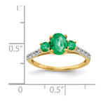 14k Oval Emerald and 1/20 carat Diamond 3-Stone Ring