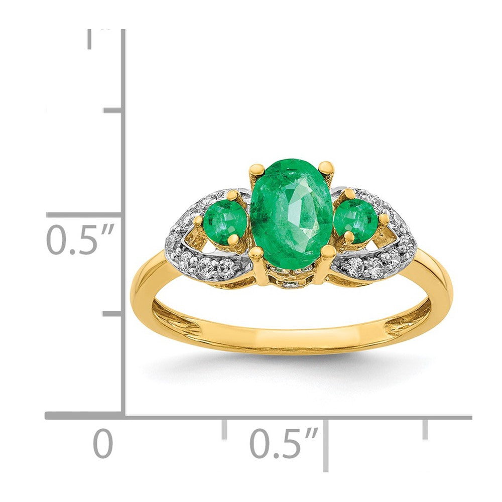 14k Oval Emerald and 1/5 carat Diamond 3-Stone Ring