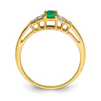 14k 5x3mm Emerald-cut Emerald and Diamond Ring