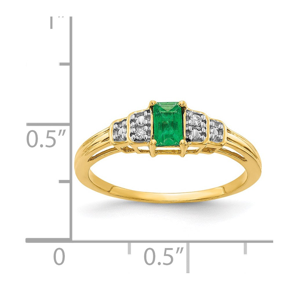 14k 5x3mm Emerald-cut Emerald and Diamond Ring