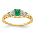 14k 5x3mm Emerald-cut Emerald and Diamond Ring