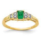 14k 5x3mm Emerald-cut Emerald and Diamond Ring