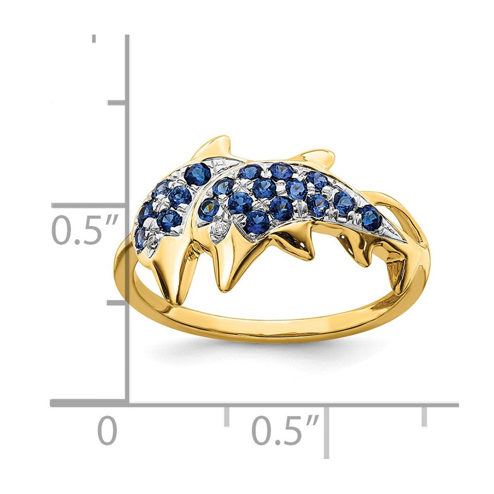 14k with White Rhodium Blue Sapphire and Diamond Dolphins Ring