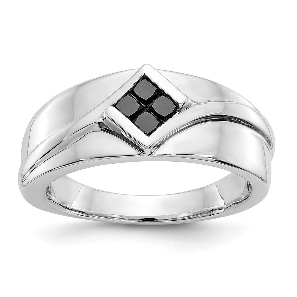 IB Goodman 14k White Gold 3/8 carat Black Diamond Square Cluster Mens Ring