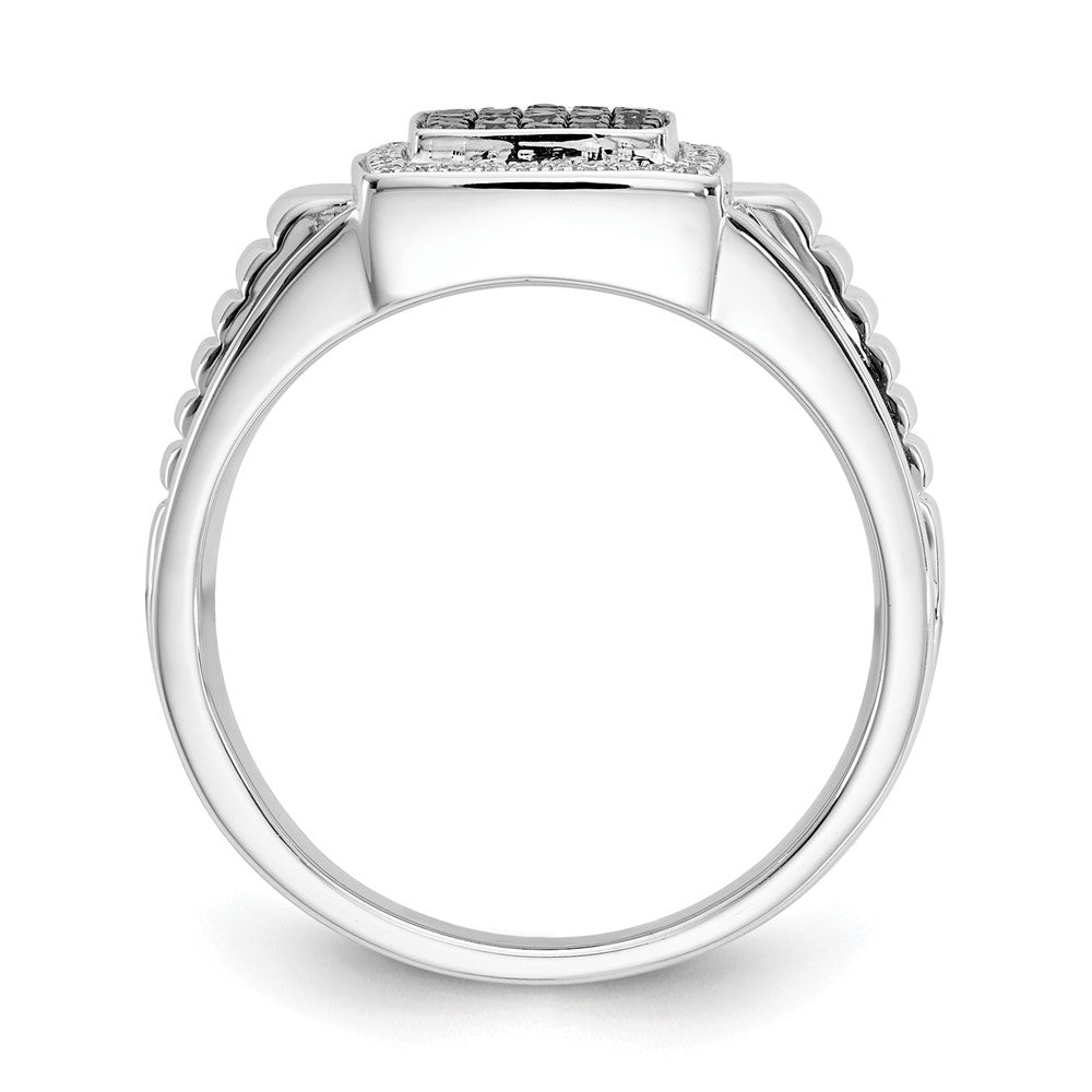 IB Goodman 14k White Gold 1/3 carat Black and White Diamond Square Cluster Mens Ring