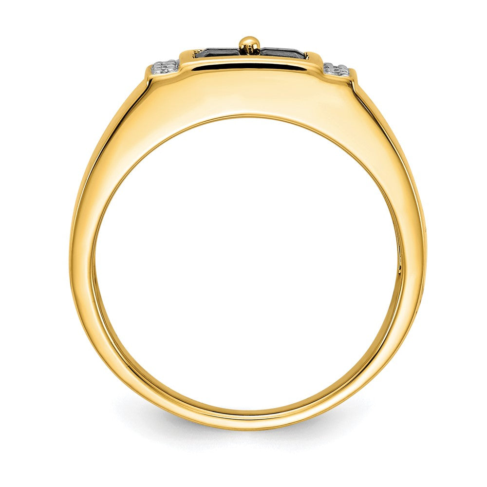 IB Goodman 14k 3.8mm Square Lab-Created Sapphire Cluster and 1/20 carat Diamond Mens Ring