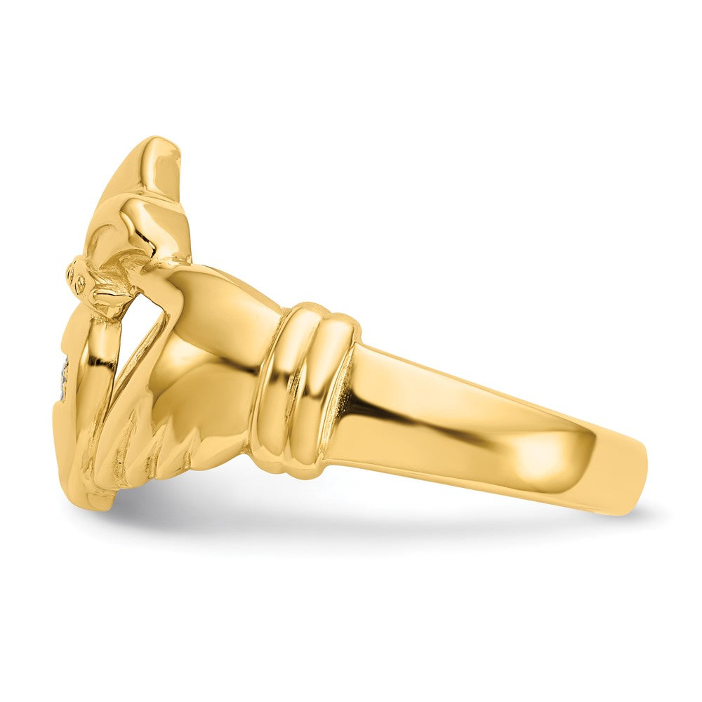 14k Mens 1/20 carat AA Diamond Claddagh Ring