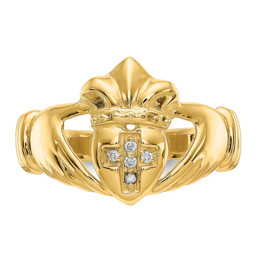 14k Mens 1/20 carat AA Diamond Claddagh Ring