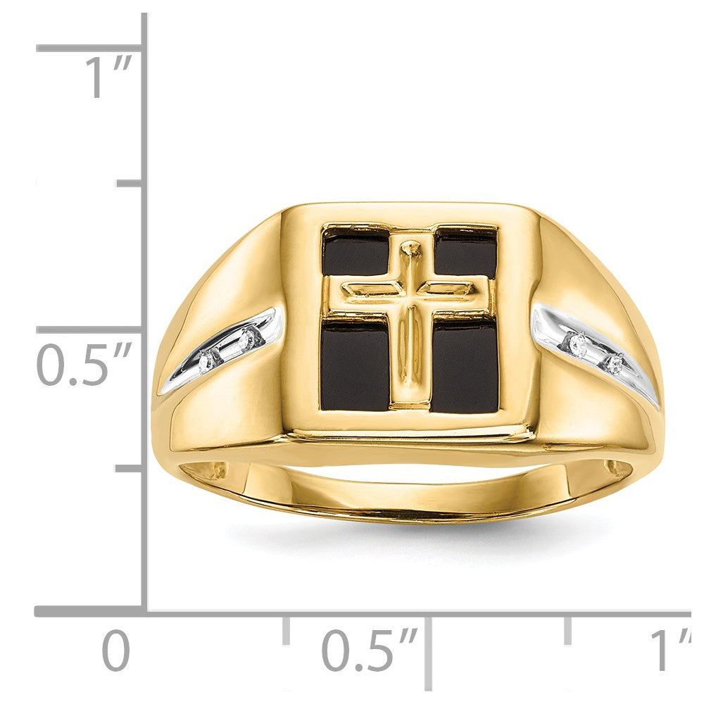 IB Goodman 14k 10mm Square Onyx and Diamond Mens Cross Ring