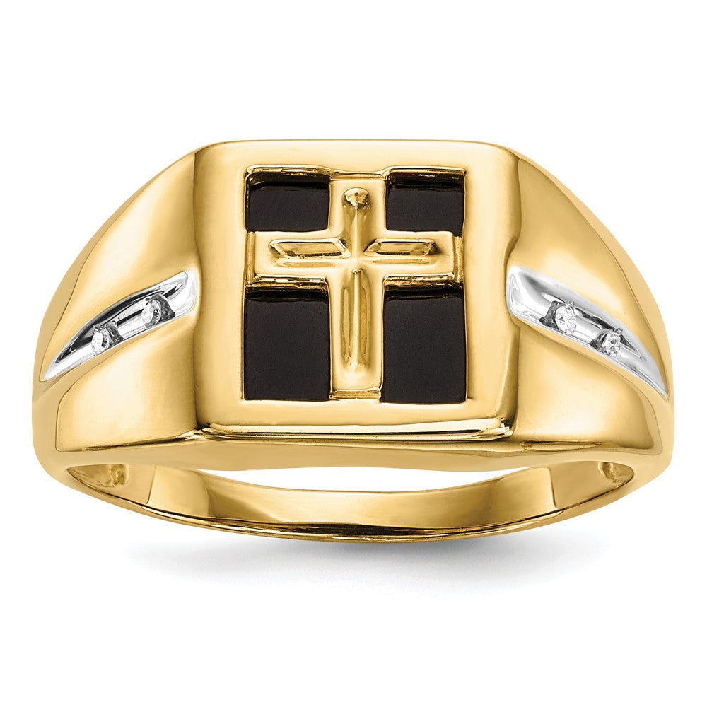 IB Goodman 14k 10mm Square Onyx and Diamond Mens Cross Ring