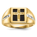IB Goodman 14k 10mm Square Onyx and Diamond Mens Cross Ring