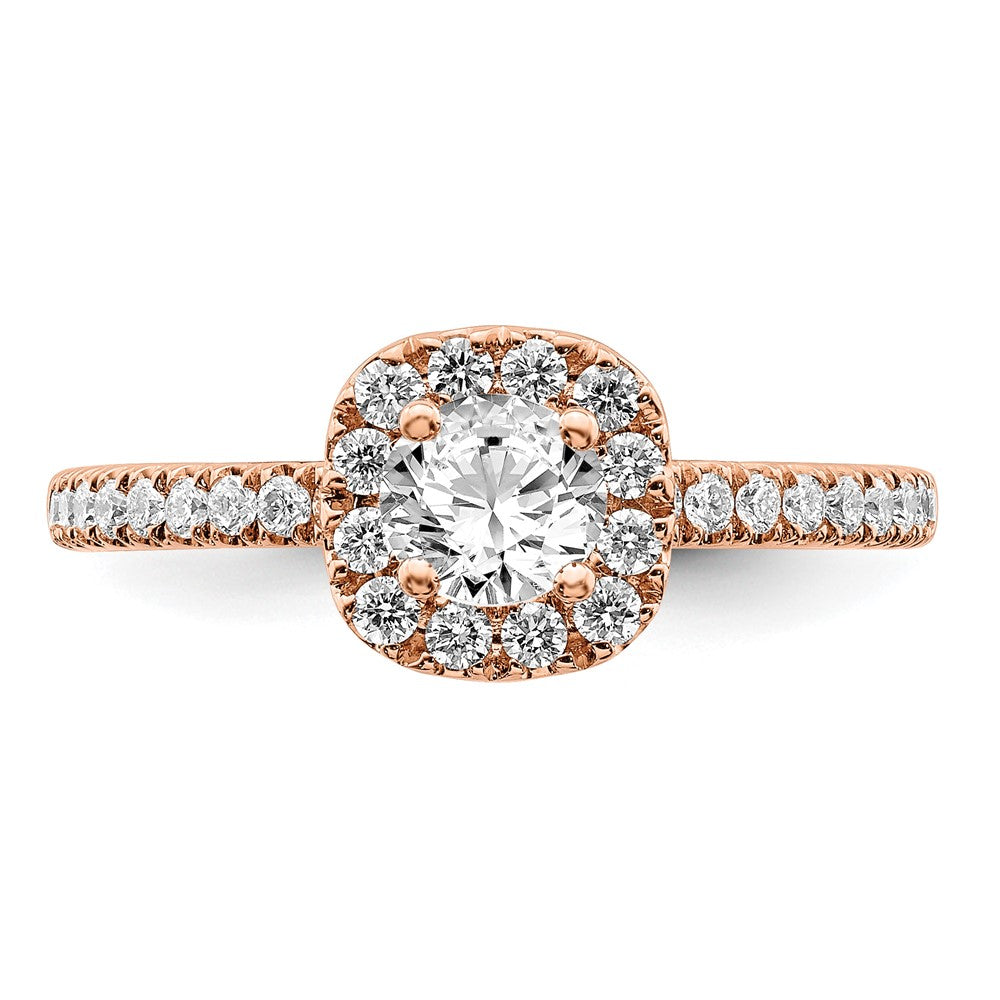 14k Rose Gold 3/4 carat Lab Grown Diamond VS/SI+ G+ Complete Round Halo Engagement Ring