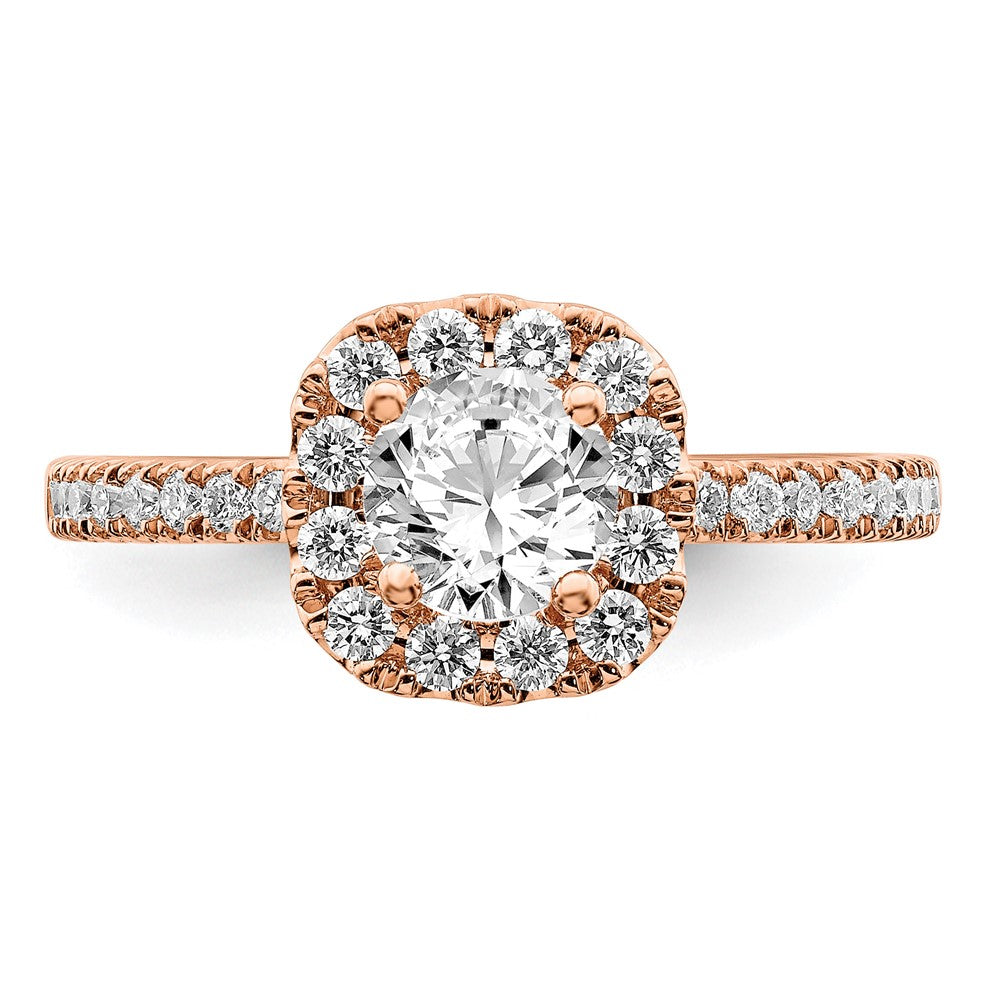 14k Rose Gold 1 carat Lab Grown Diamond VS/SI+ G+ Complete Round Halo Engagement Ring