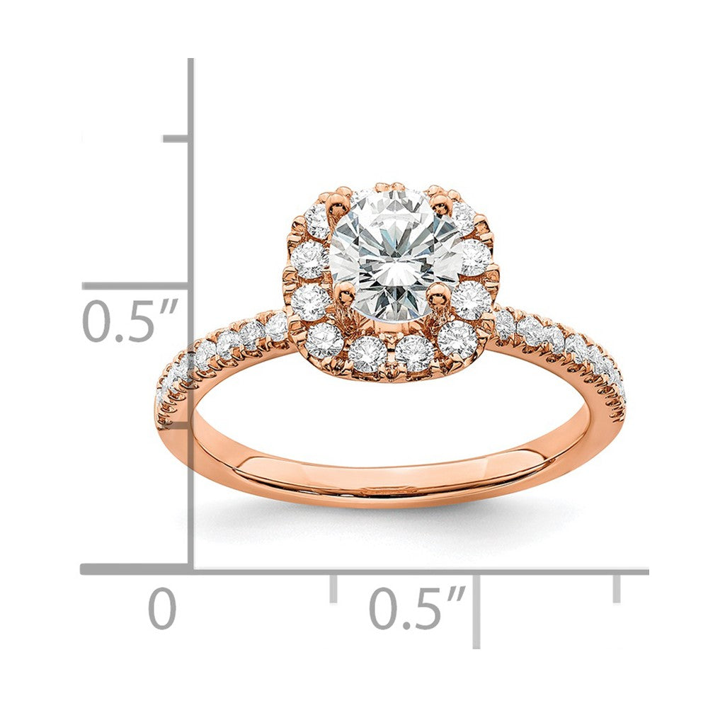 14k Rose Gold 1 carat Lab Grown Diamond VS/SI+ G+ Complete Round Halo Engagement Ring