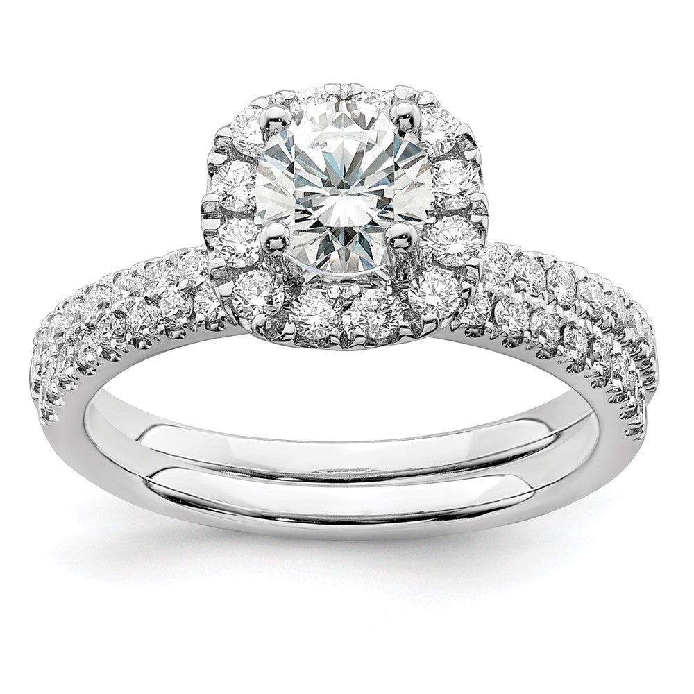14k White Gold 1 carat Lab Grown Diamond VS/SI+ G+ Complete Round Halo Engagement Ring