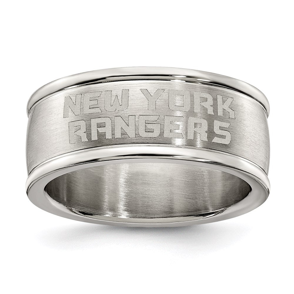 NEW YORK RANGERS STAINLESS STEEL LOGO BAND RING SIZE 8