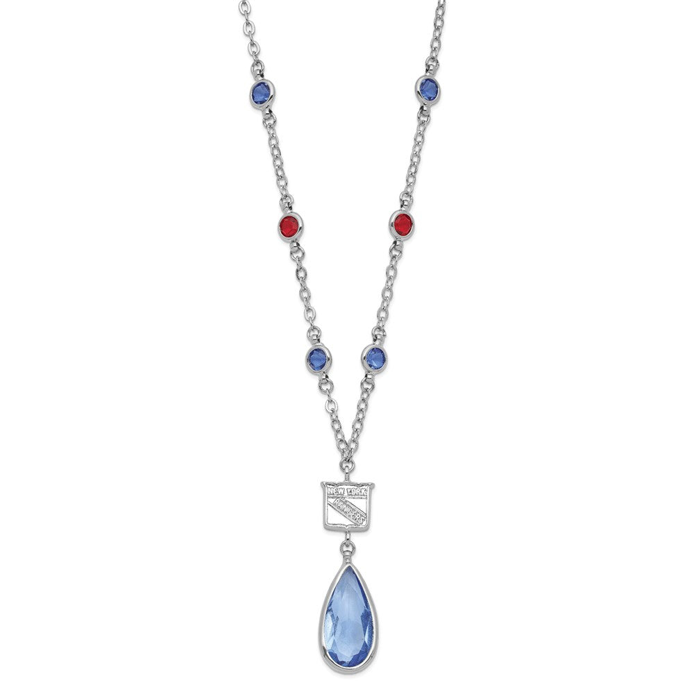 NHL New York Rangers Silver-tone Blue & Red Crystal w/ 3in ext Necklace