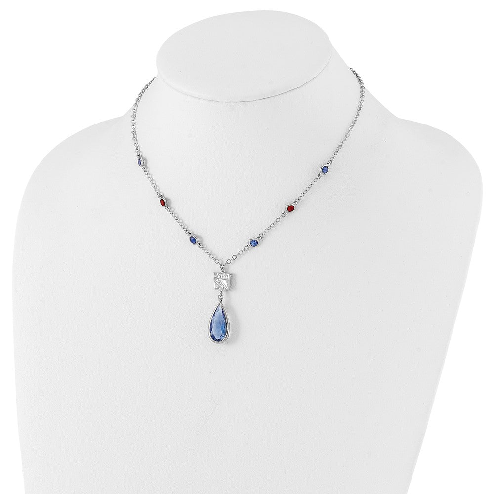 NHL New York Rangers Silver-tone Blue & Red Crystal w/ 3in ext Necklace