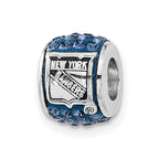 Sterling Silver NHL New York Rangers Polished Blue Crystal Bead Charm