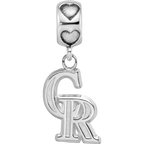 Sterling Silver Rh-Plated LogoArt Colorado Rockies CR on Heart Bead