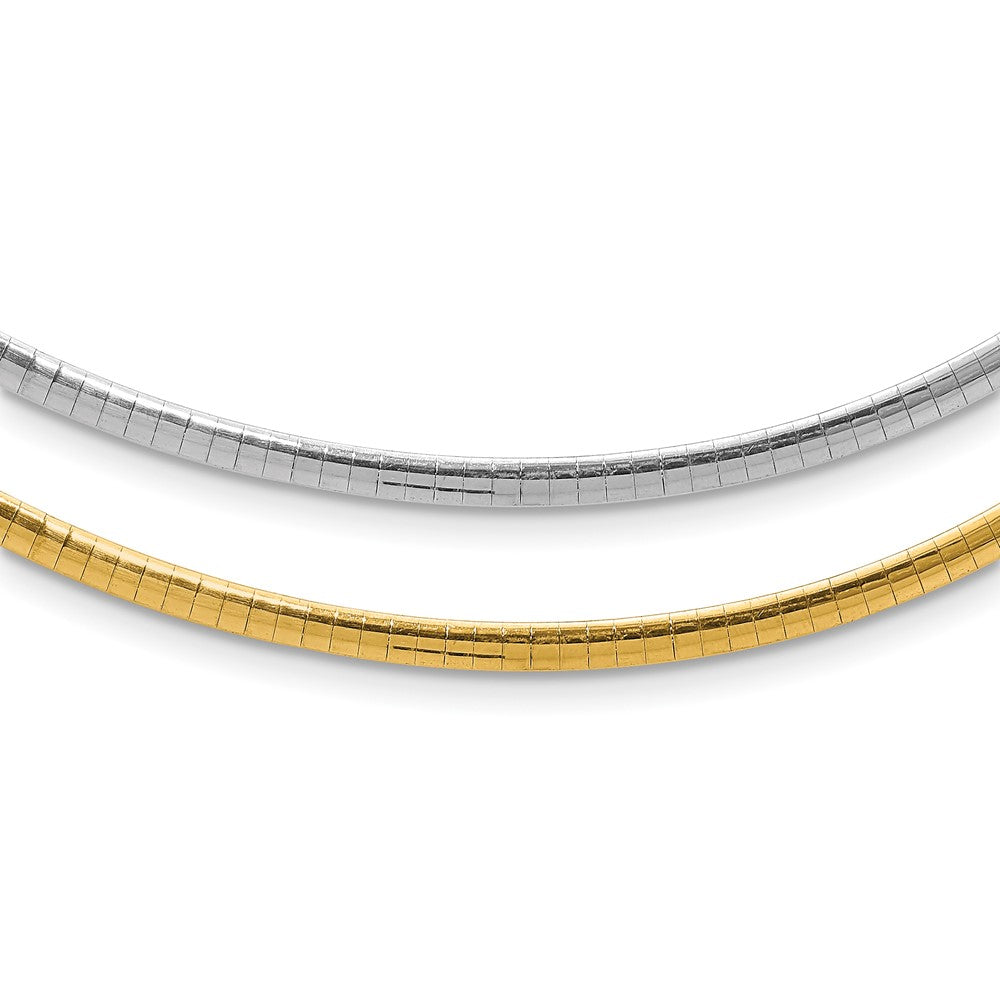 14k Two-tone 3mm Reversible White and Yellow Domed Omega Necklace