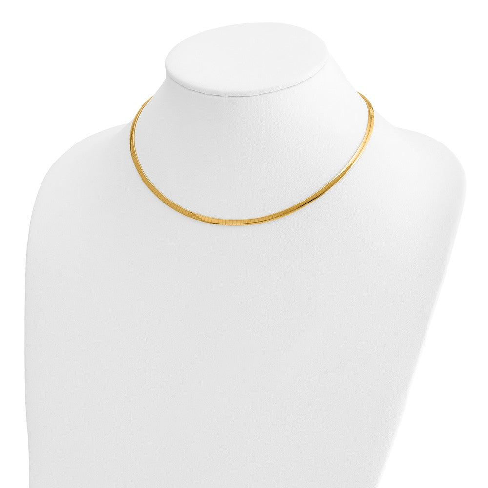 14k Two-tone 3mm Lightweight Reversible Omega Necklace Plus Heart Chain Extender