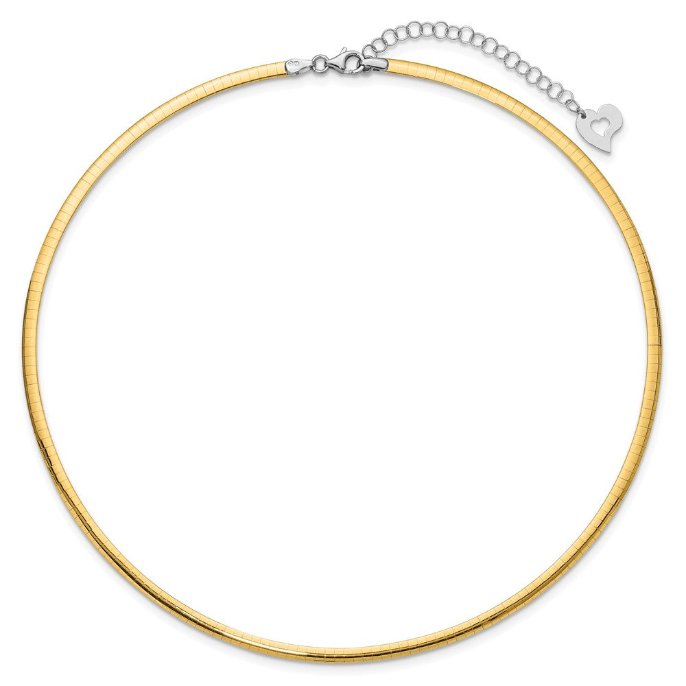 14k Two-tone 3mm Lightweight Reversible Omega Necklace Plus Heart Chain Extender