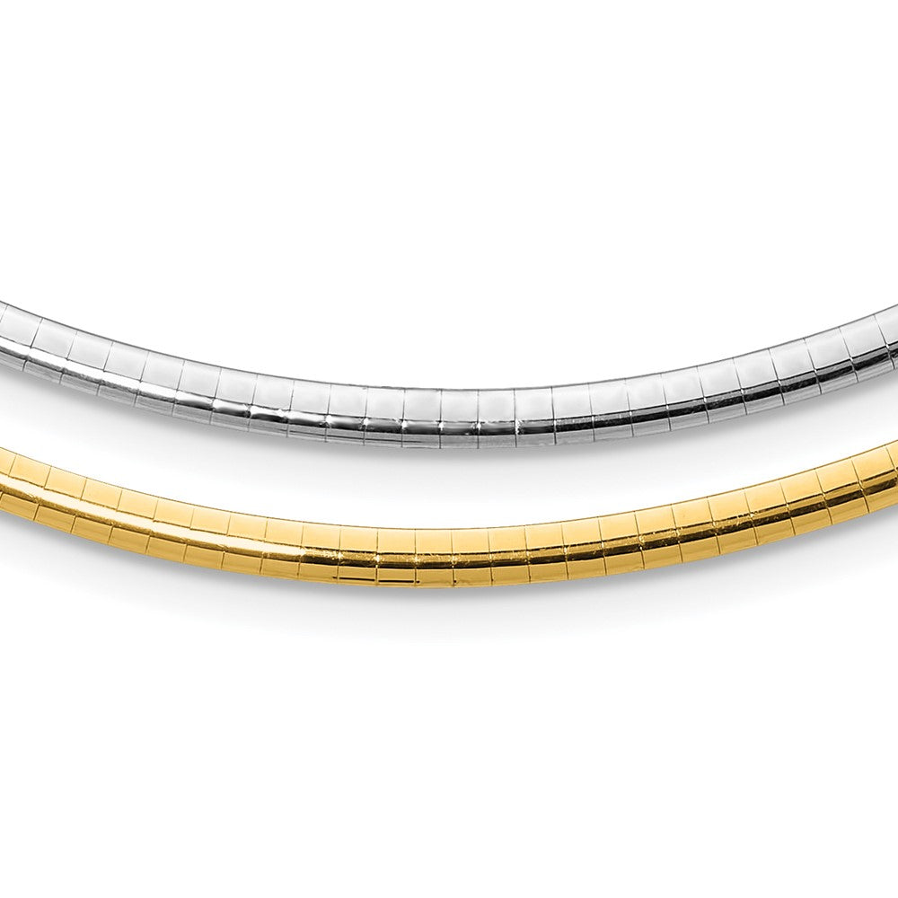 14k Two-tone 3mm Lightweight Reversible Omega Necklace Plus Heart Chain Extender