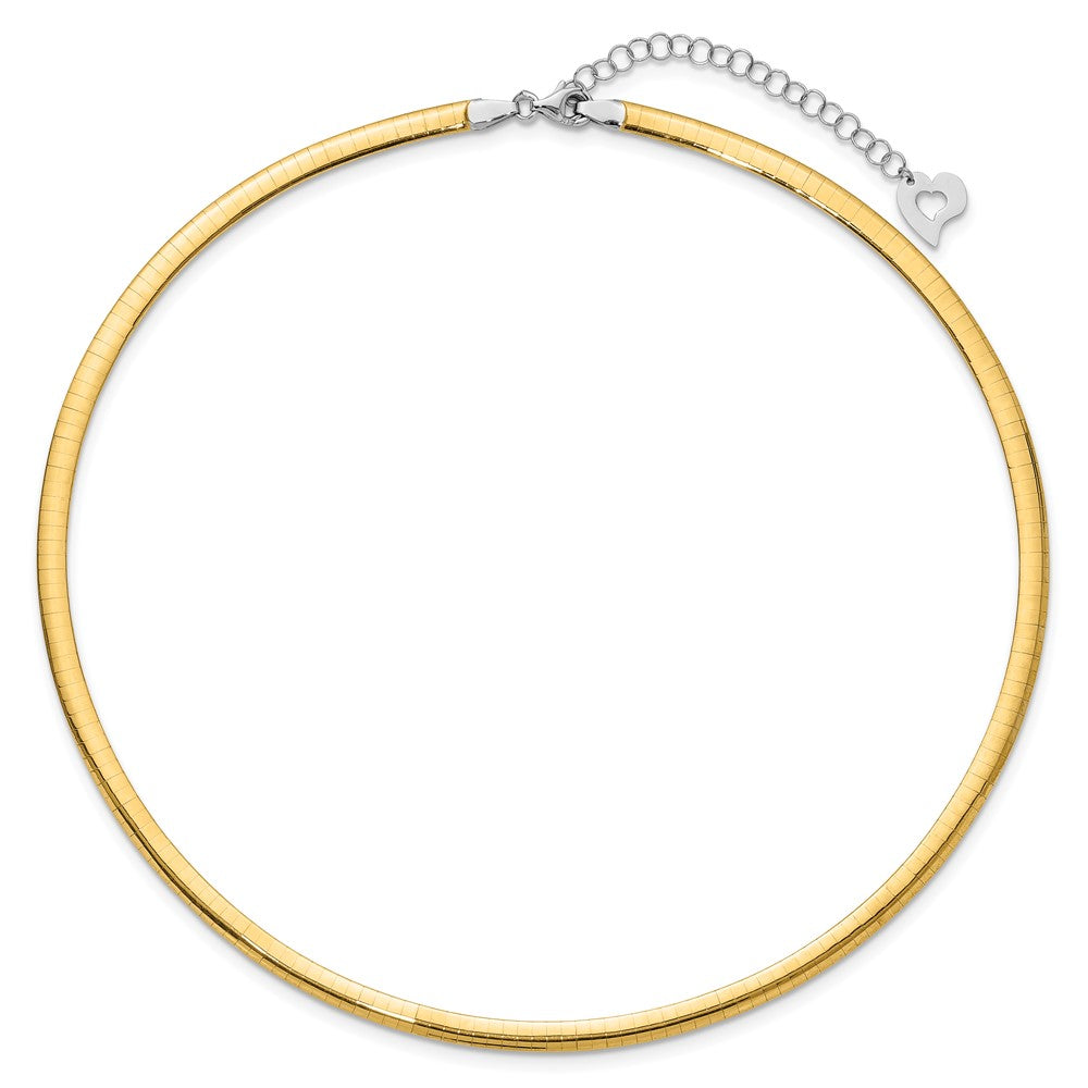 14k Two-tone 4mm Lightweight Reversible Omega Necklace Plus Heart Chain Extender