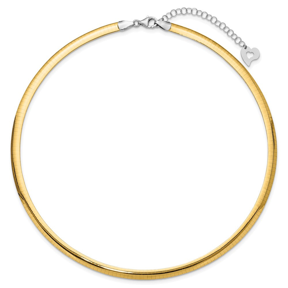 14k Two-tone 5mm Lightweight Reversible Omega Necklace Plus Heart Chain Extender