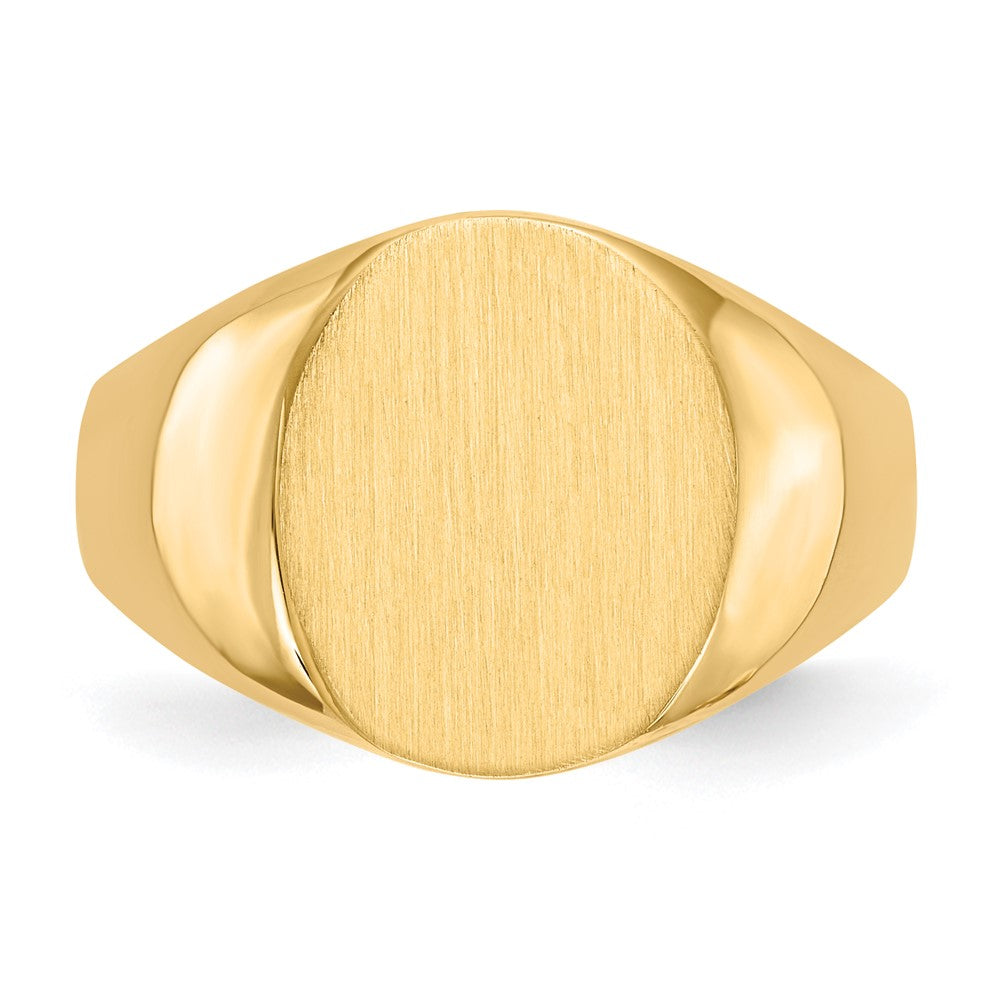 14k 12.0x14.5mm Oval Closed Back Mens Signet Ring