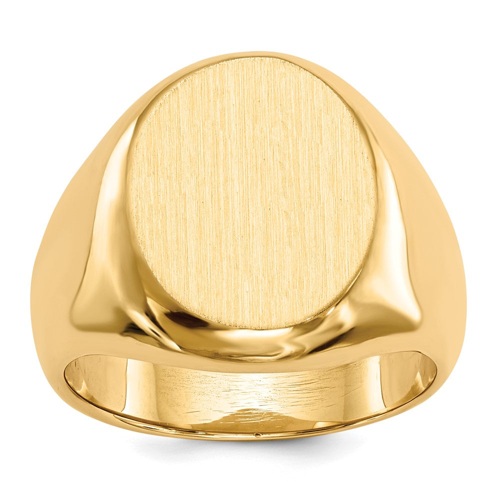14k 13.5x16.5mm Oval Closed Back Mens Signet Ring