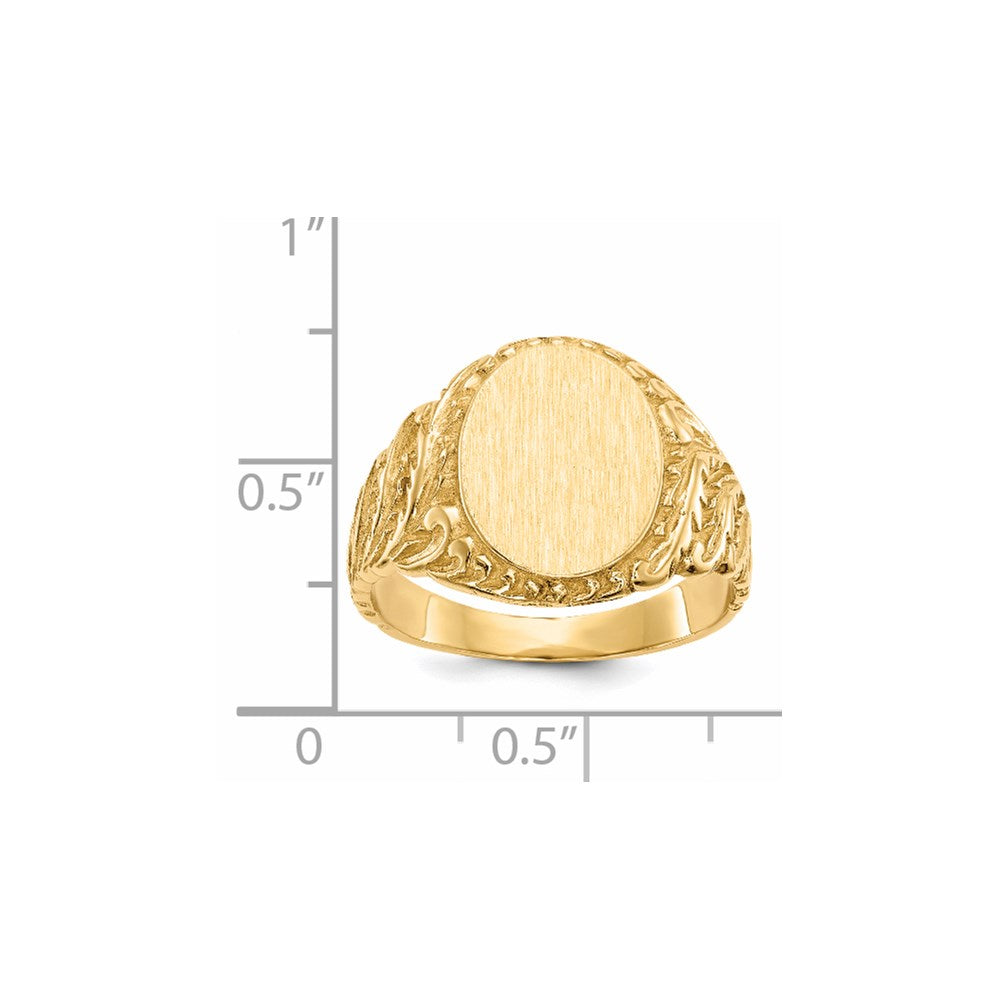 14k 10.5x13.0mm Oval Closed Back Mens Signet Ring